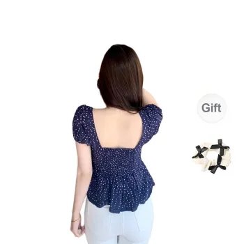 TORIGHT Shirts Women's Navy Blue+Bowknot Hair Tie Comes With