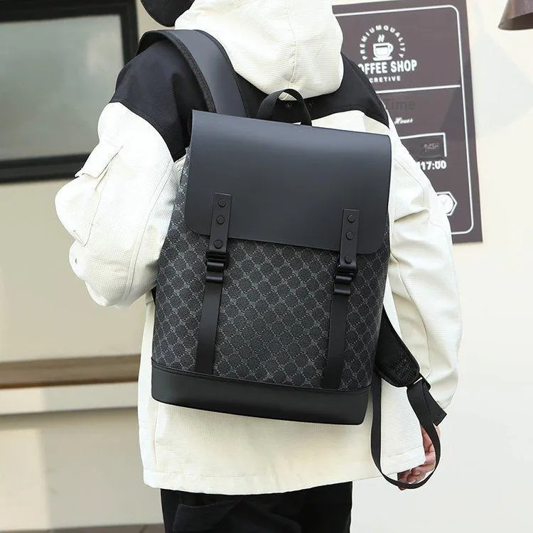 Dusen Kangaroo Abrasion Resistant Fabric Backpack Large Size Unisex Pressed Pattern/Black-2