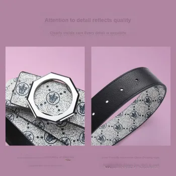 Jeccieziio Top Grain Cow Leather Smooth Buckle Belt Men's Width 3.8cm