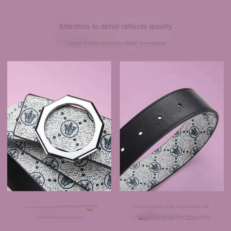 Jeccieziio Top Grain Cow Leather Smooth Buckle Belt Men's Width 3.8cm-2