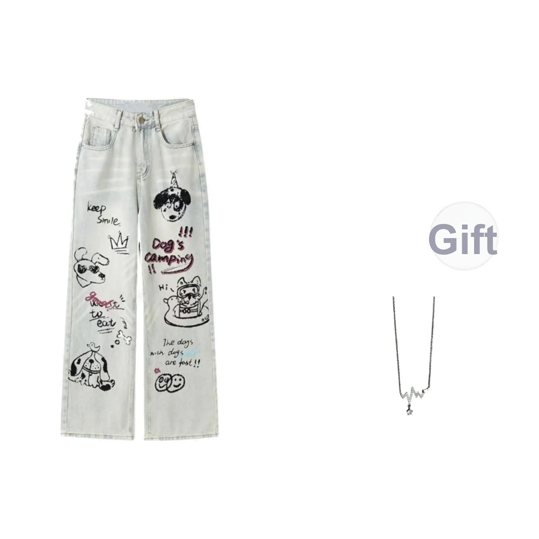 SONDR Светло-синий, В комплекте с ожерельем, Женские Джинсы