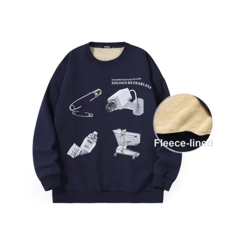 XXGOGO Круглый вырез Свободный крой Толстовка Унисекс Темно-синий