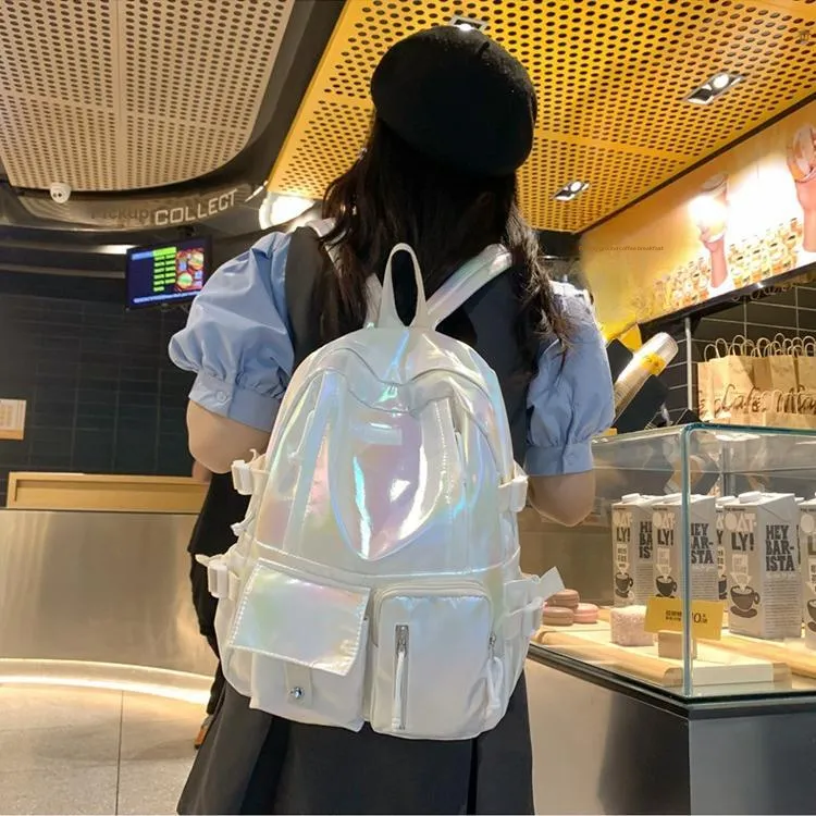 MOK Laser PU Backpack Unisex Ecru/Fuchsia/Light Green/Pink-1