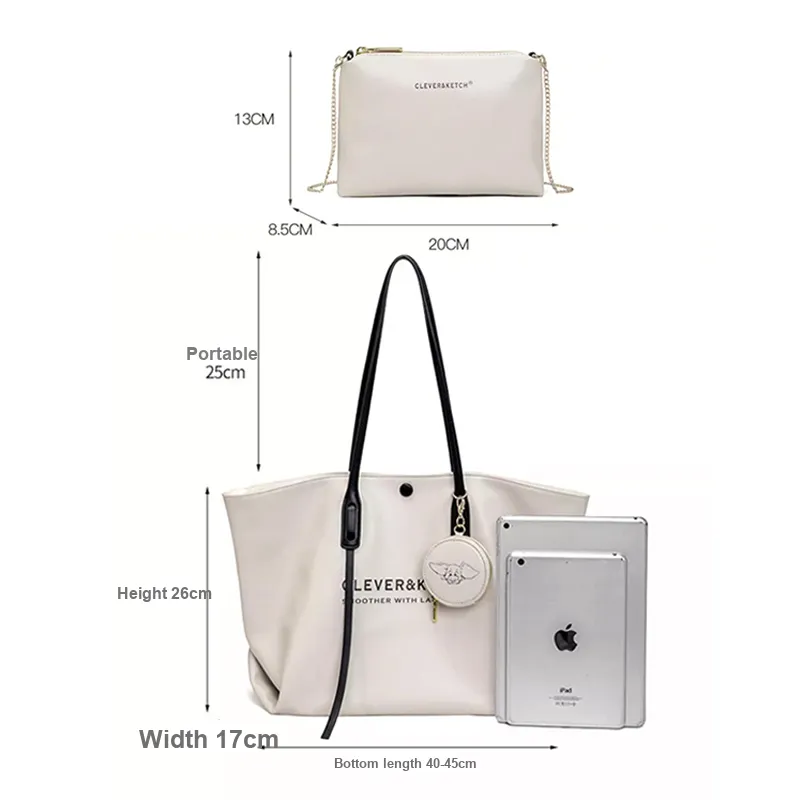 CLEVER& KETCH PU Shoulder Bag, Handbag, Tote Combo Bag Women's Ecru/Black/Khaki-5