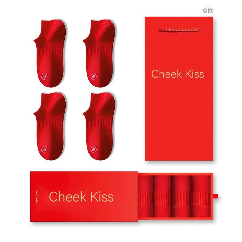 Cheekkiss Socks Men's 100% Cotton No Show Socks Celebration Minimalist Style Comfortable 4 Pack Gift Box Set