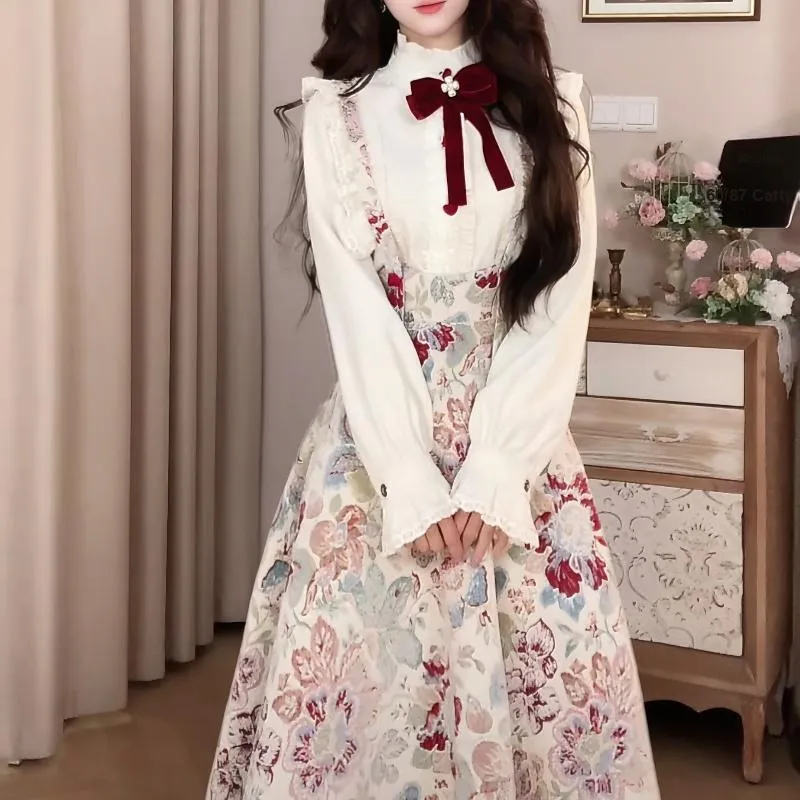 Blovelan Skirt Set Women's Myriad Flowers Velvet-2