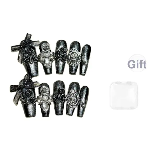 SHANGSHIQIN Металл 3D-эффект Камелия Бант False Nail Средний LADDER Черный Однотонный 25мм