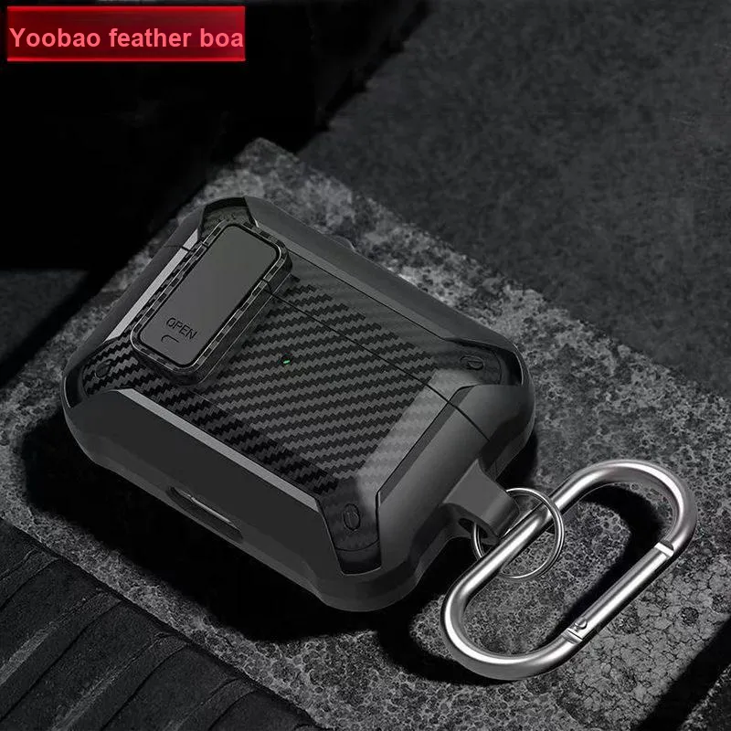 Yoobao Compatibility AirPods4 TPU Carbon Fiber Texture Lock Design Headphone Cases-5