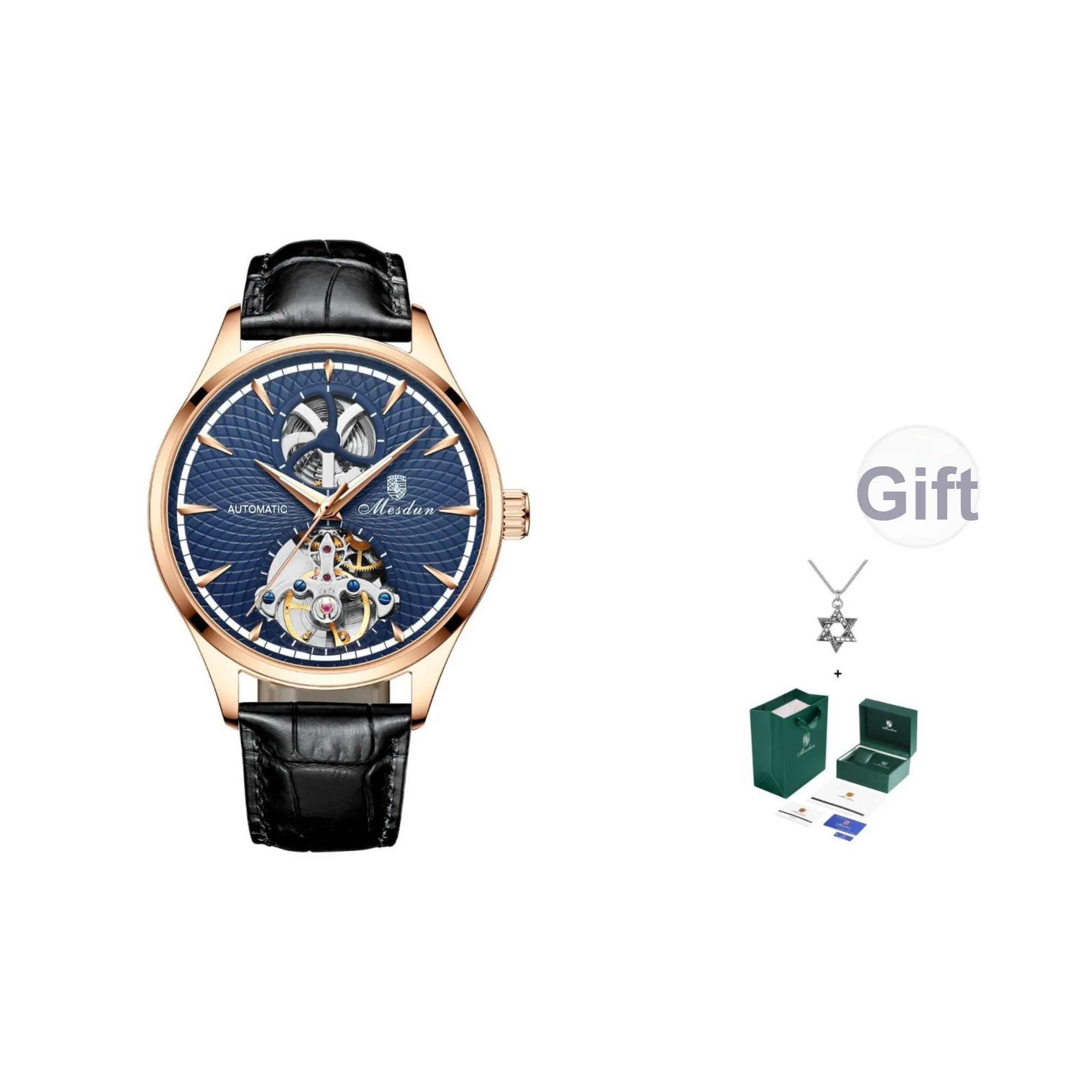 MESDUN Механическое устройство часы с натуральной кожей ремешок мужские часы серебристый циферблат