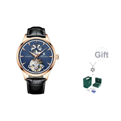 MESDUN Механическое устройство часы с натуральной кожей ремешок мужские часы серебристый циферблат