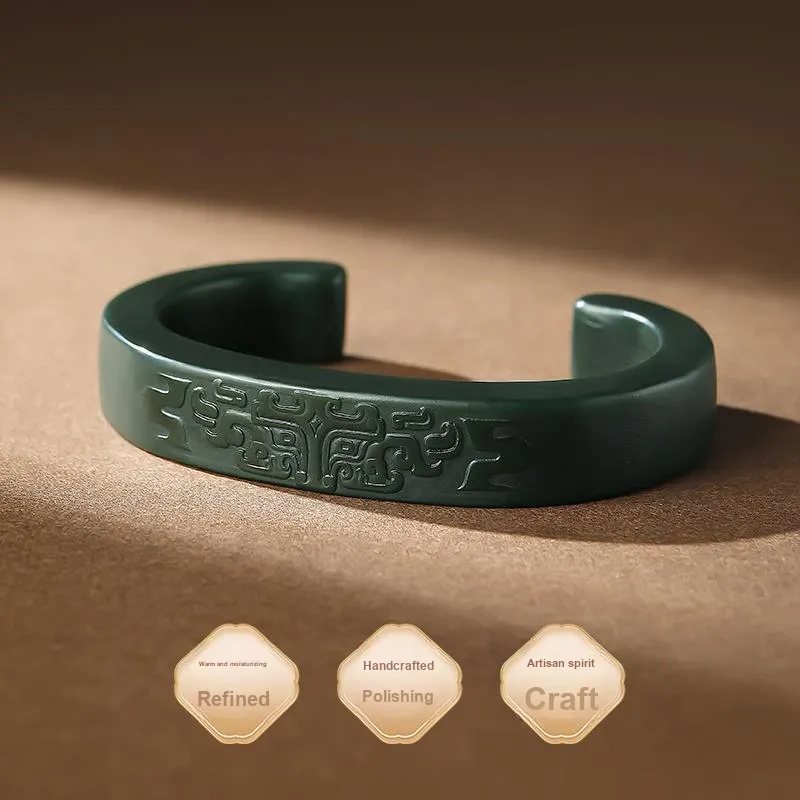 YINXIANGMOU Hetian Jade Bangles Green Jade Men's-4