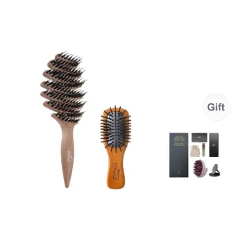Krramel PINEBOLE Spongy Pig Bristle Hair Brush+Mini Small Comb Portable Balance Oil Hair Care Home And Away