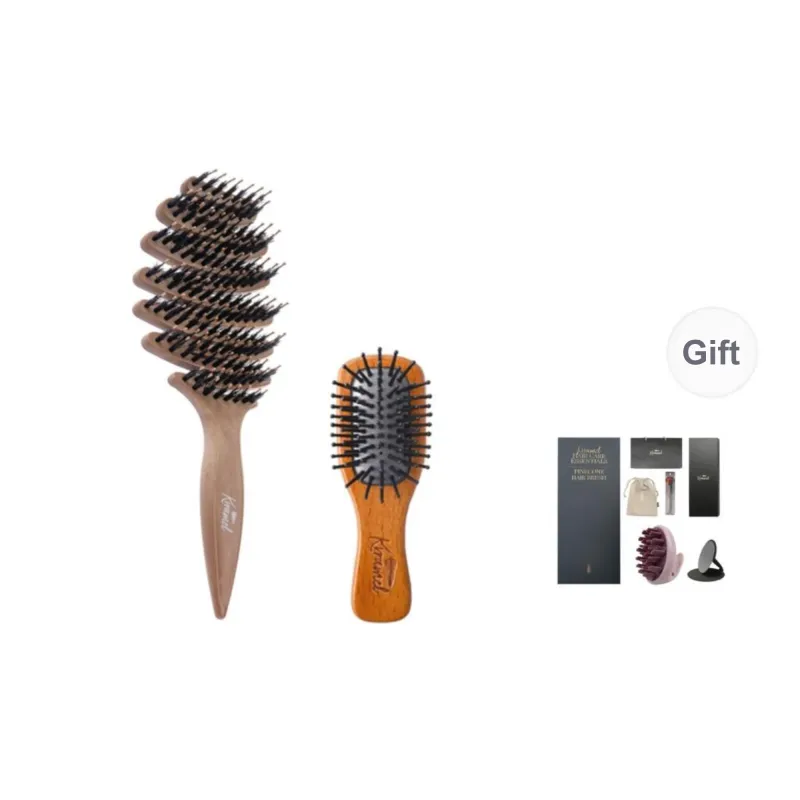 Krramel PINEBOLE Spongy Pig Bristle Hair Brush+Mini Small Comb Portable Balance Oil Hair Care Home And Away-0