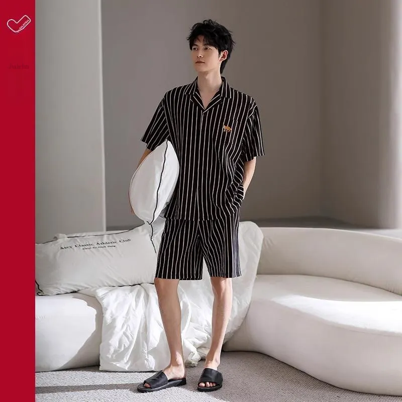 JIALEFEN Pajama Set Men's Casual Black-4