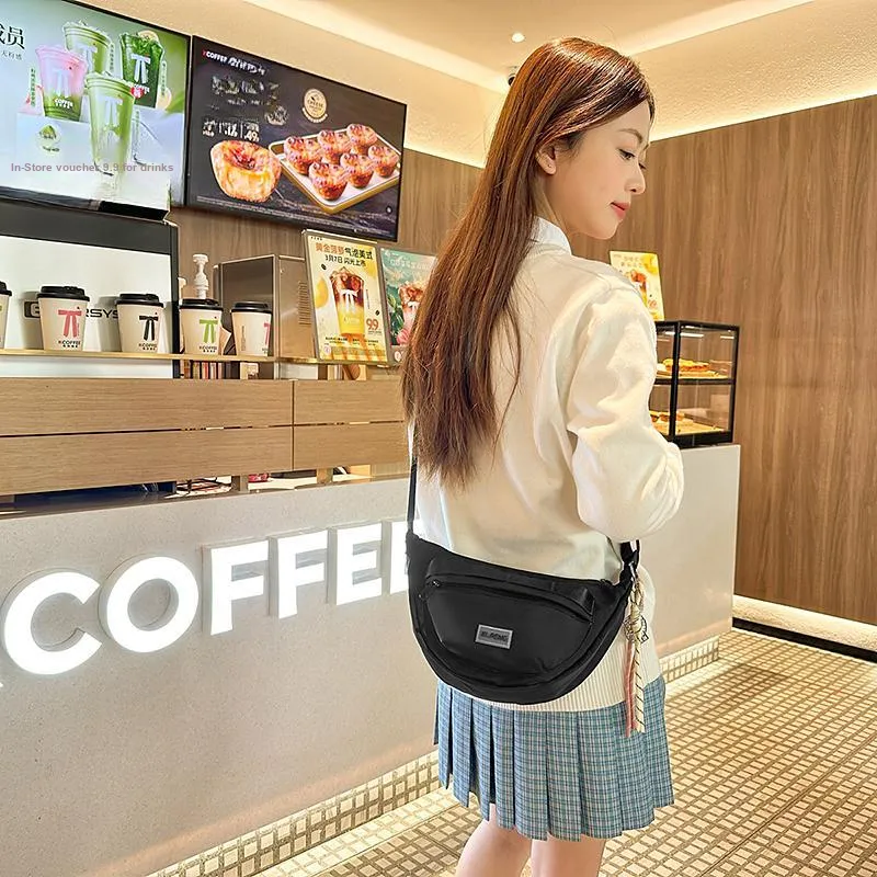 Yalu Nylon Shoulder Bag, Crossbody Bag Unisex Ecru/Black/Pink/Violet/Khaki/Peacock Blue-4