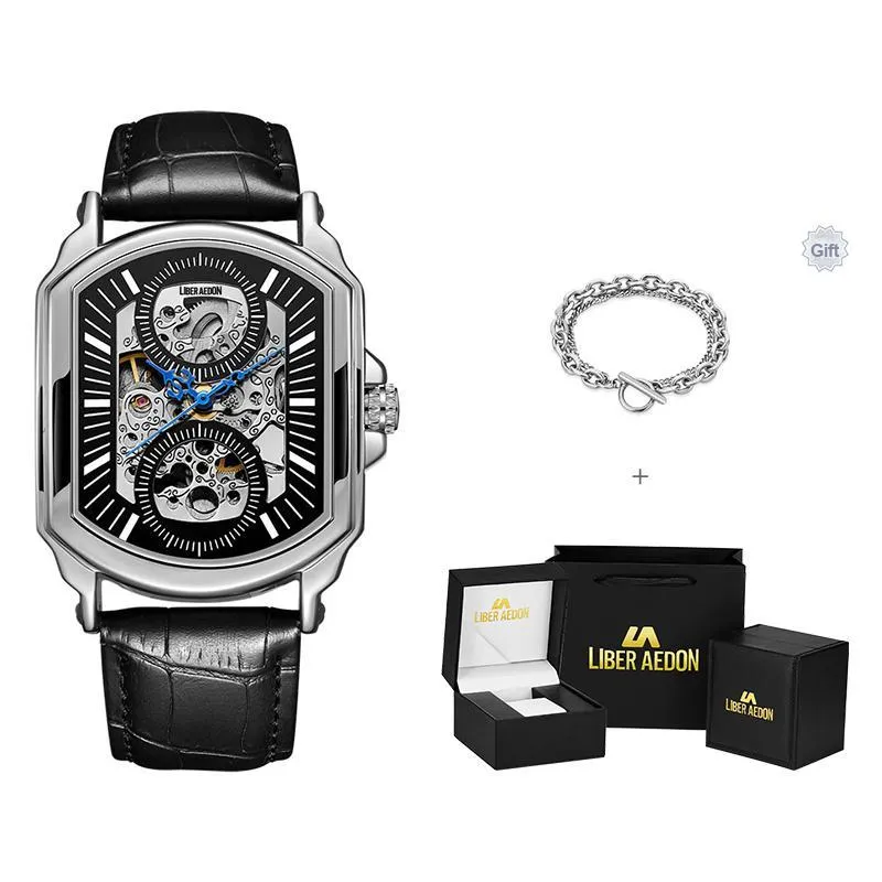 LIBER AEDON Wrist Watch Mechanical Movement Cut Out Dial Men's Watches-0