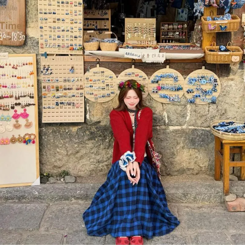 KYKW Casual Long Skirts Women's Blue-2