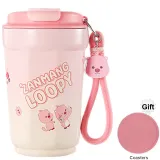 Pull-String Coffee Cup Pink+Coaster