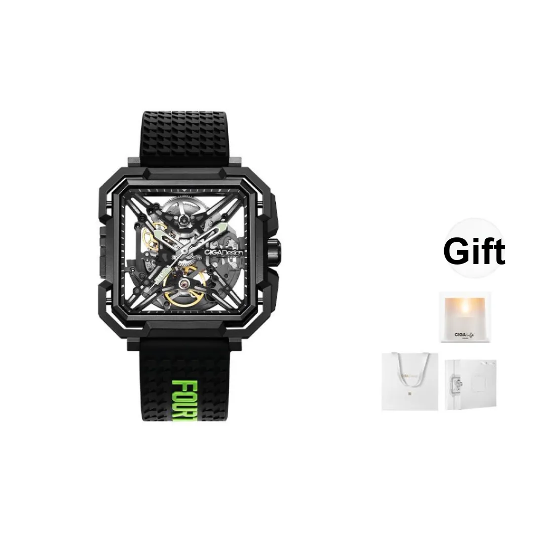 CIGA Design X Collection Matrix Automatic Mechanical Movement Silicone Strap Watch Men's Watches Black Dial