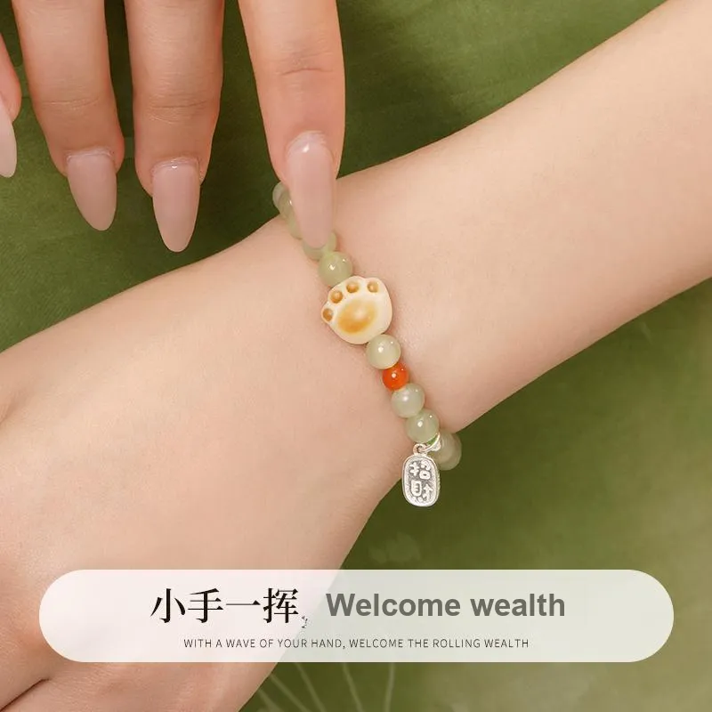 Lao Feng Xiang Hetian Jade Bracelets Green Jade Women's-3