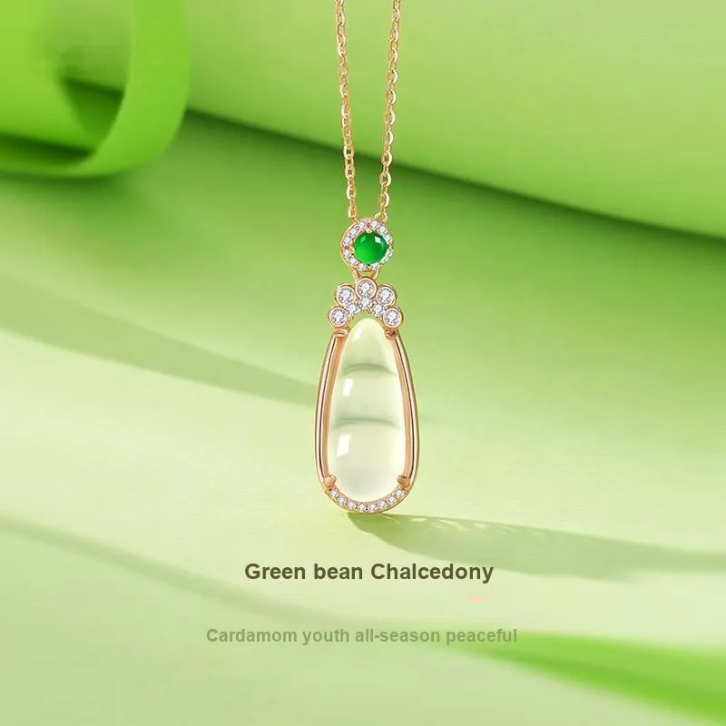 Artisan Lock Heart Jade Natural Chalcedony Necklaces Women's-1