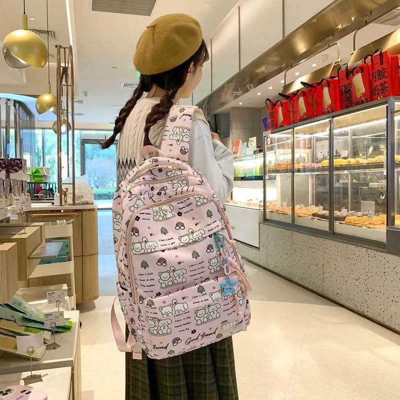 Yalu Nylon Backpack Regular Unisex Black/Purple/Green/Blue/Pink/White-11