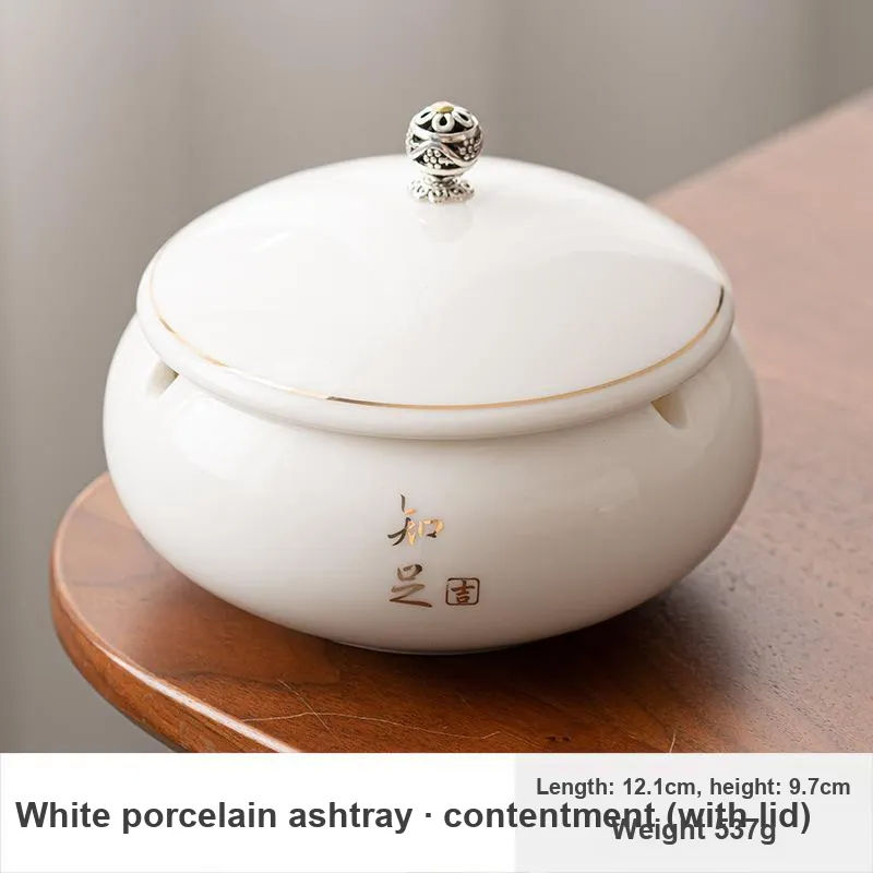 KERPA Chinese Style Modern Luxury Premium White Porcelain Ashtray With Lid To Prevent Flying Ash-11