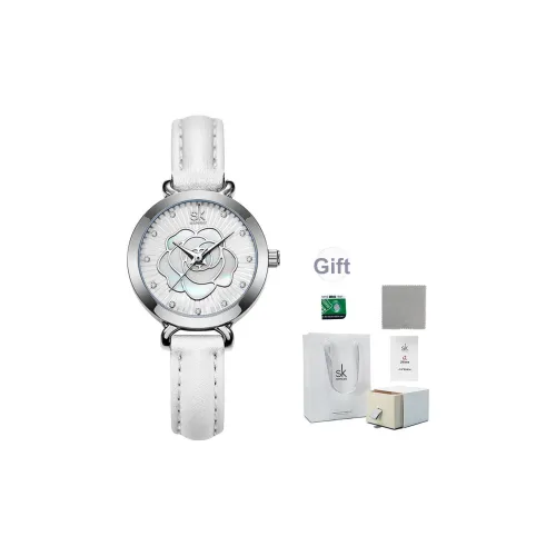 SHENGKE Кварцевый механизм кожаный ремешок женские часы белый циферблат