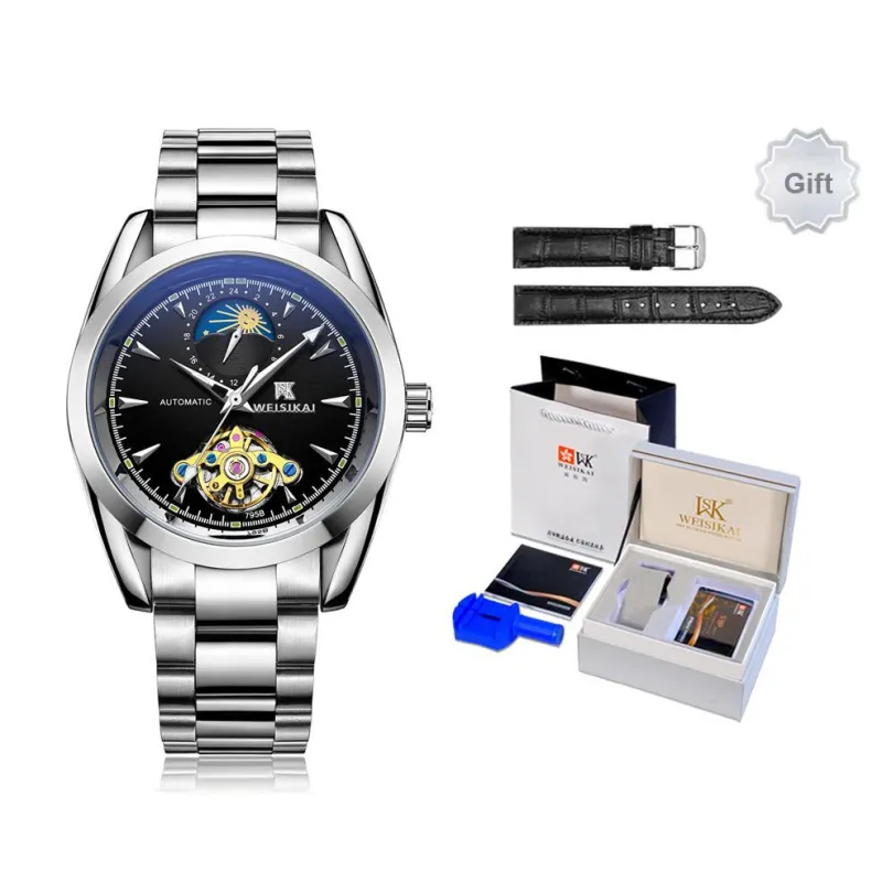 WSK Automatic Mechanical Movement Stainless Steel Watchband Men's Watches White Dial-1