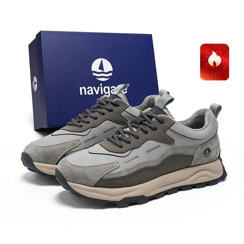 NAVIGARE Small Sailboat Fleece Lined Height Increasing Low Top Casual Shoes Men's Gray-5