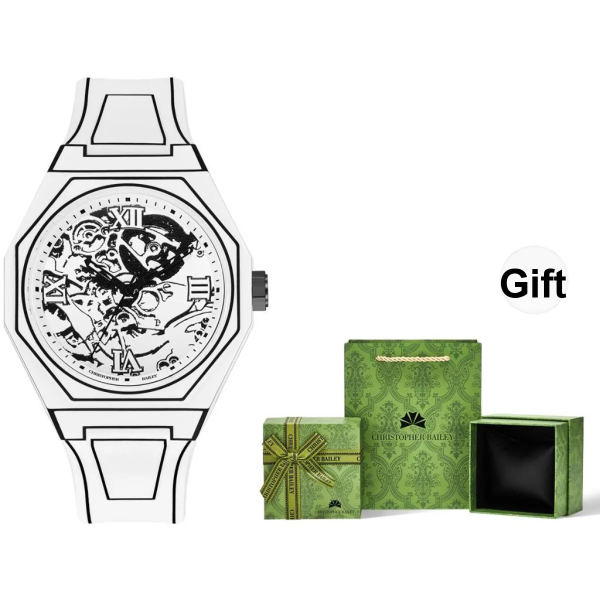 Corriberty Кварцевый механизм силиконовый ремешок мужские часы белый циферблат