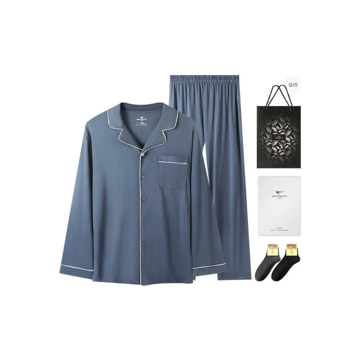 SEPTWOLVES Pajama Set Men's Gift Box Set+Shopping Bag
