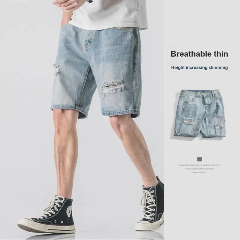 Tonlion Denim Shorts Men Light Denim Blue-1