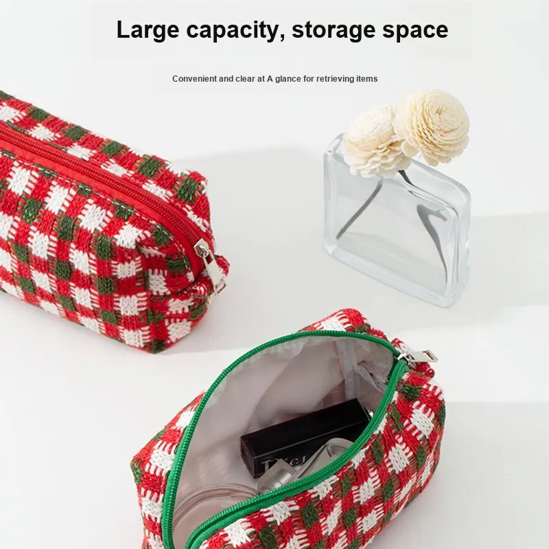 Gentle Welcome Color Block Portable Knitted Fabric Polyester Storage Bag Toiletry Bag Handbag Travel Makeup Bags-9