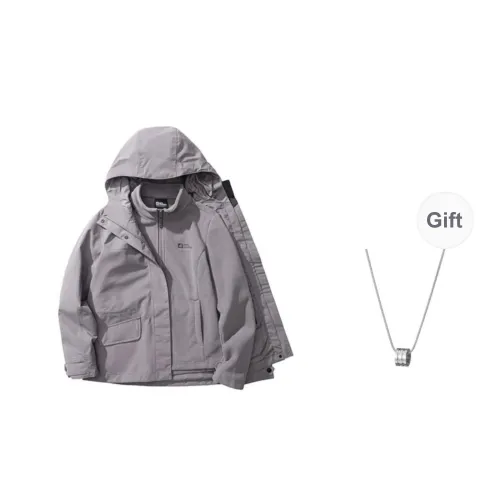 Jack Wolfskin Waterproof And Windproof To Keep Warm Windbreaker Jacket Unisex Purple Gray, Comes With Accessory