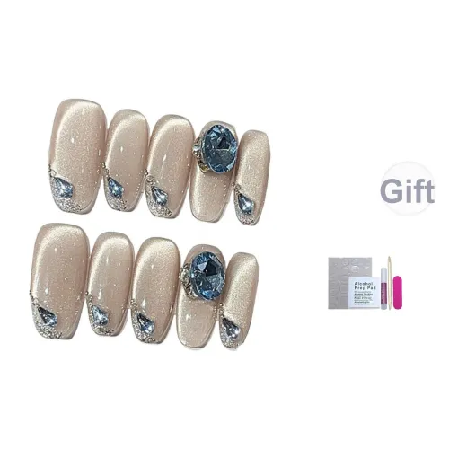 CAIKUHONG Французский Стразы Украшенный Кошачий глаз с Взрослой Элегантностью False Nail Овал Телесный Смузи Coquette