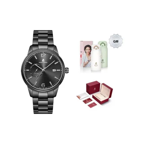 ERNEST BOREL Urban Кварцевый механизм Мужские часы Часы 42 мм Черный циферблат Корпус из нержавеющей стали Ремешок из нержавеющей стали