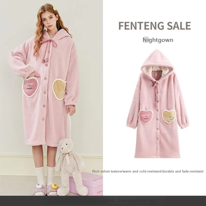 FENTENG Pajama Robe Women's Pink-2