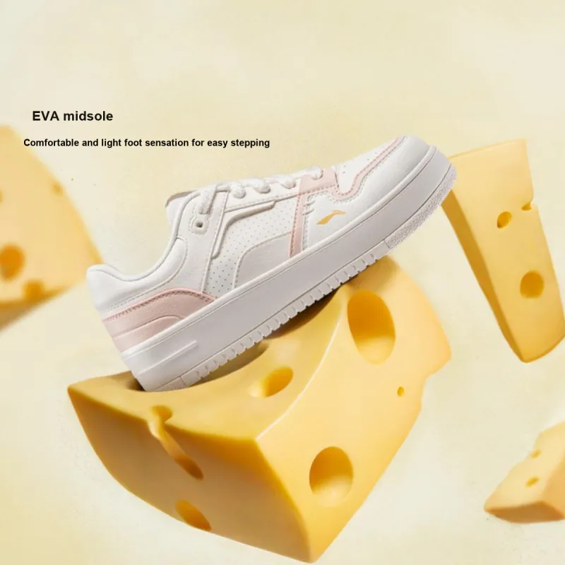 LiNing Cheese Anti Slip Wear Resistant Breathable Height Increasing Low Top Skateboard Shoes Women's White Pink-6