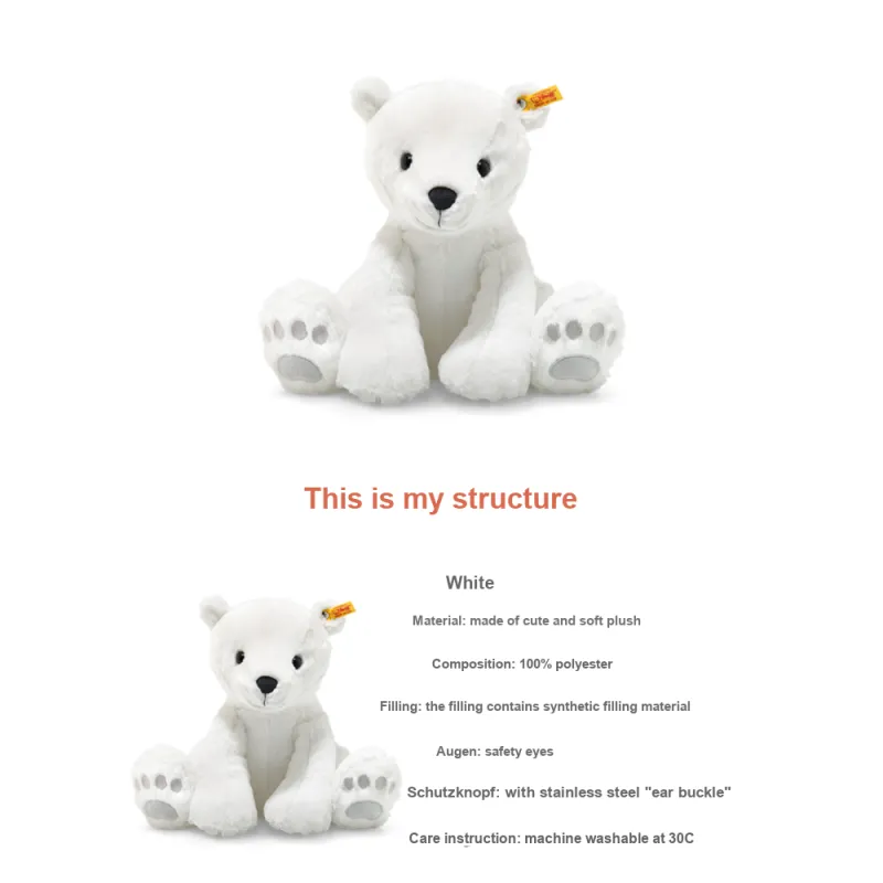 Steiff Animal Steiff Lasse Polar Bear, Toy, White 62643 Dolls Plush Doll 28cm/35cm/18cm Height-3