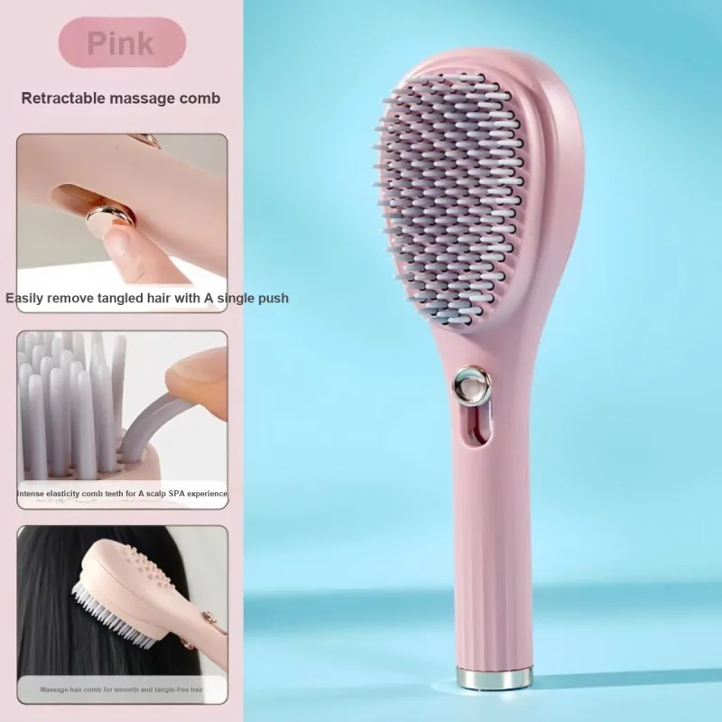 Love Of Wormwood Retractable One Touch Hair Cleaning Magic Comb Fluffing Up-2
