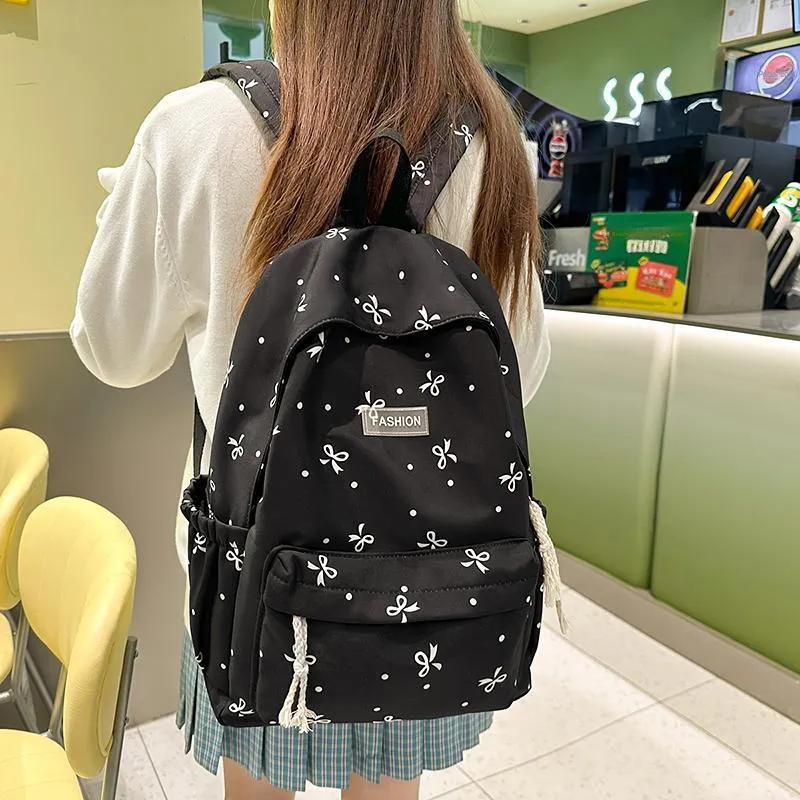 BUBM Nylon Backpack Unisex Black/Purple/White Blue Floral/White Red Floral/White Black Floral-3