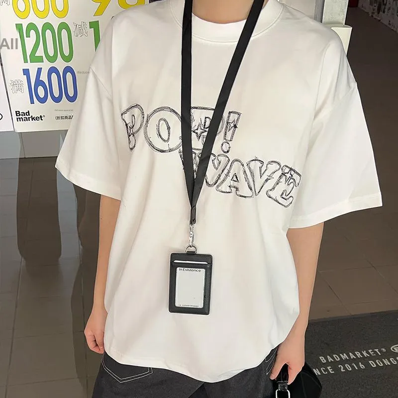 POPWAVE T Shirt Unisex White Cross Stitch Embroidery Top-4