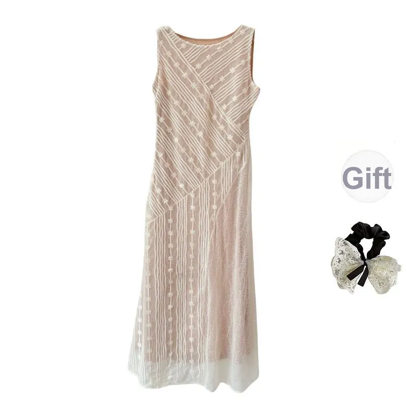 PAVEA Sleeveless Dress Women's Beige+Hair Tie Comes With