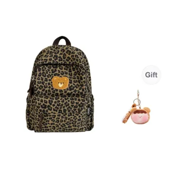 KAMLUI Nylon Backpack Unisex Coffee Leopard Print/White Leopard Print