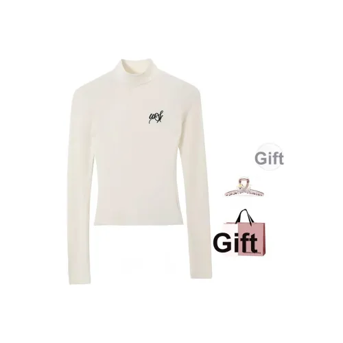 BAIDAIFEI Белый топ + Эксклюзивная сумка для покупок + Заколка-краб Женская трикотаж