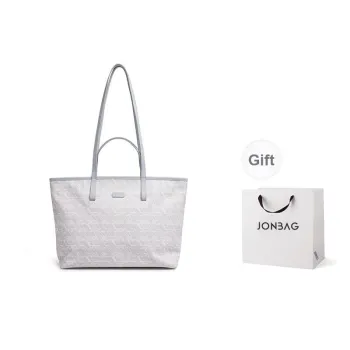 JONBAG Synthetic Leather Tote One Shoulder Handbag Large Size Women's Light Gray Blue/Black