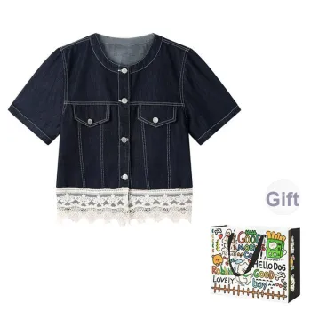 OURUOKE Denim Jackets Women's Dark Blue