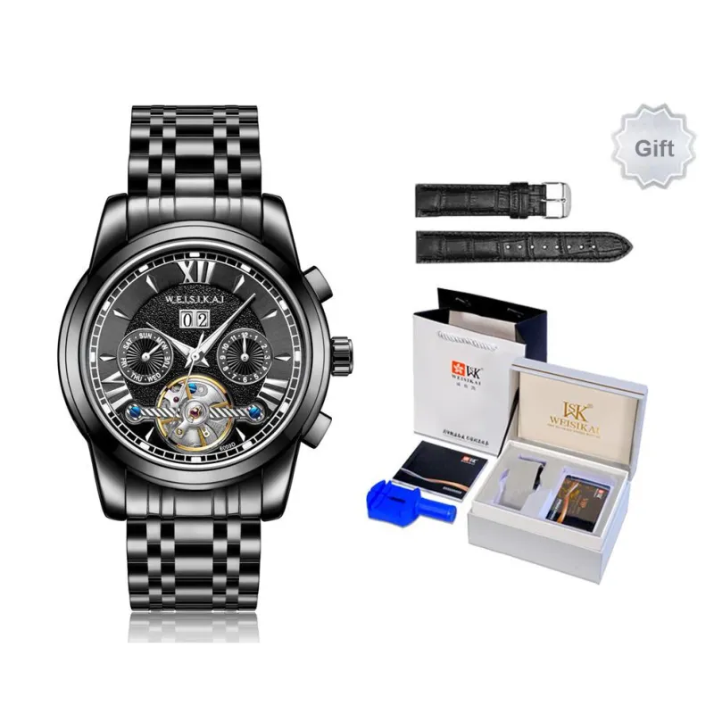 WSK Automatic Mechanical Movement Stainless Steel Watchband Men's Watches White Dial-8