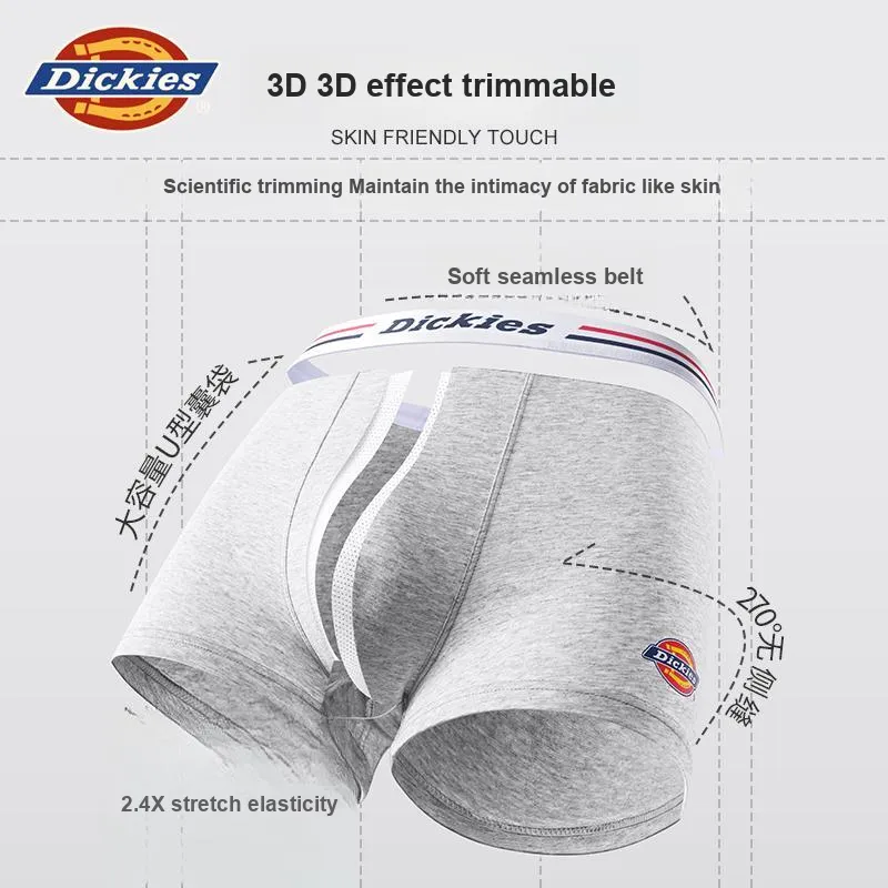 Dickies Underpants Men's Seamless Print LOGO Breathable Skin Friendly Sports Square Panty Gift Box Combo Set-29